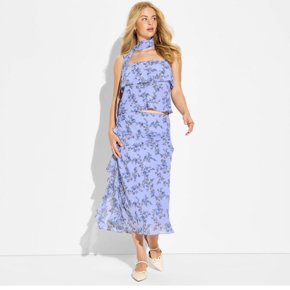 Wild Fable Chiffon Floral Midi Skirt